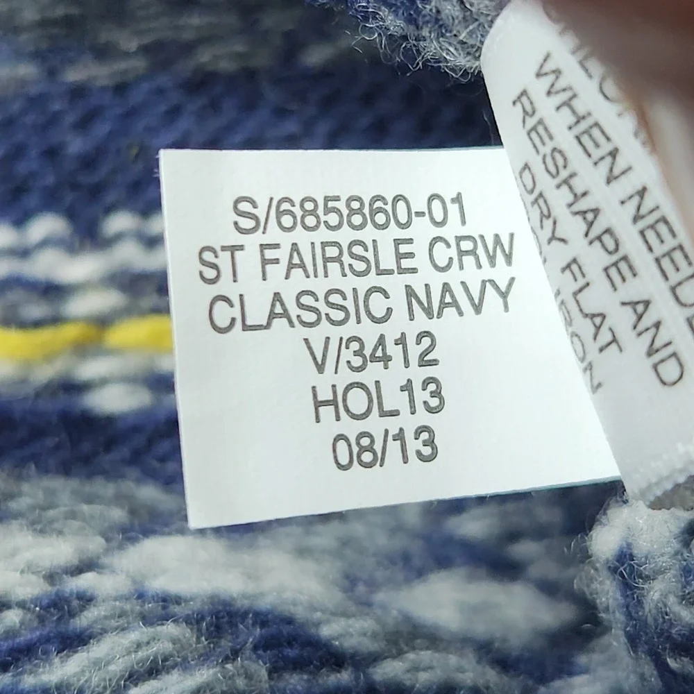 Banana Republic Sweater XL Blue Fair Isle Crew Knit Italian‎ Yarn Pullover Cozy